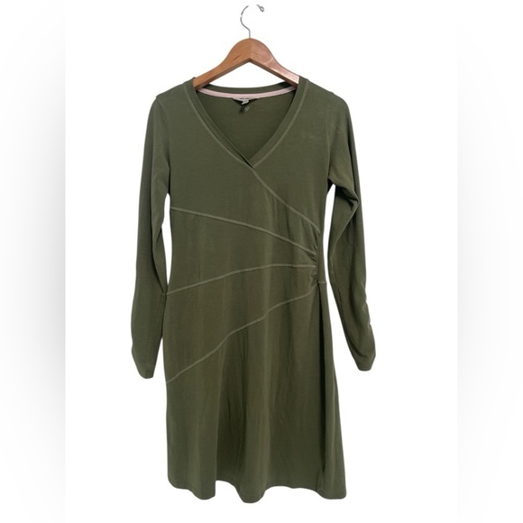 Athleta Dresses & Skirts - Athleta Womens Sunburst Nectar V Neck Ruched Dress Army Green Size Small